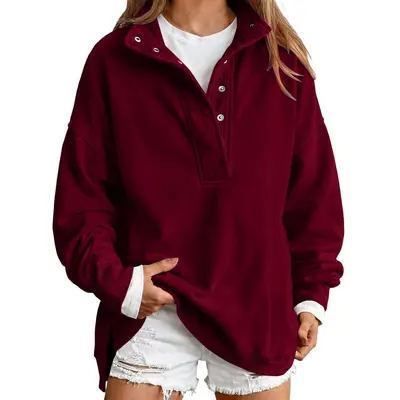 Women's Loose Button-Up Long-Sleeve Warm Fleece Sweater - 10