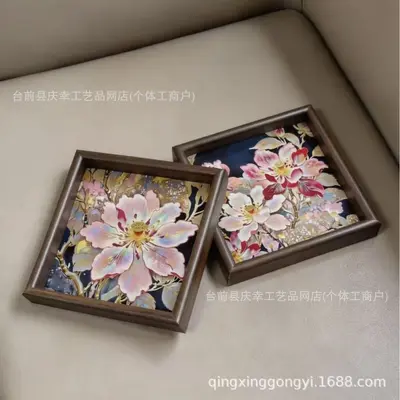 Purple Peony Square Decorative Tray, Art Tea Tray