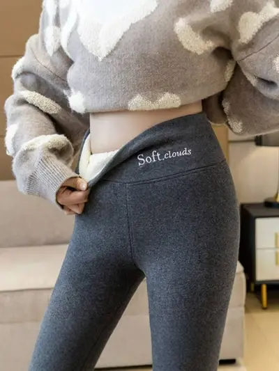 亚马逊欧美高腰加绒瑜伽裤女冬季保暖显瘦收腹提臀弹力运动打底裤