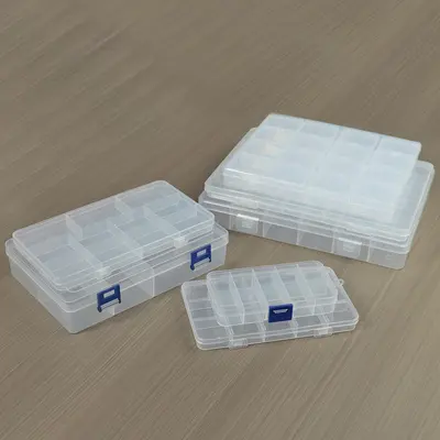 Bölmeli plastik masaüstü saklama kutusu 10 15 24 bölmeler şeffaf düğme olta takımı aksesuarları takı kozmetik ambalaj kutusu - 5
