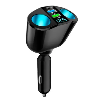 Dijital ekranlı yeni çift USB tip-C araç şarj cihazı QC3.0 hızlı şarj çok fonksiyonlu çakmak genişletme araç şarj cihazı - 8
