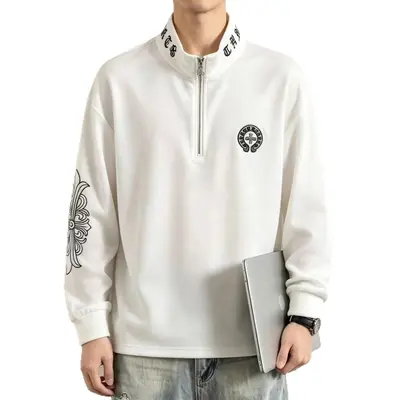 Men's Long Sleeve Printed Sweatshirt, Zipper and Embroidered Stand Collar - 5