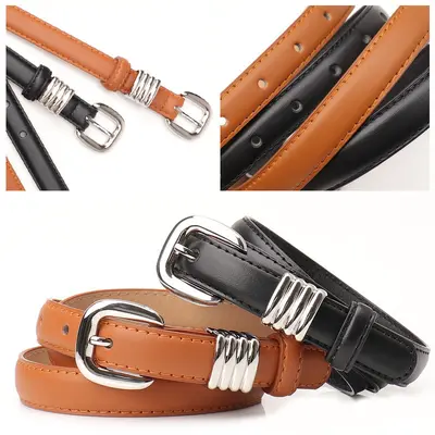Women's Red Belt for Jeans, Decorative Leather Look, Versatile Style