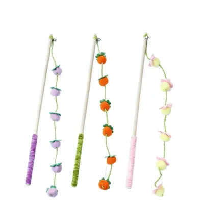 Wooden Handle Cat Teaser Wand with Bell, Replacement Head, Scratch and Bite Resistant - 6