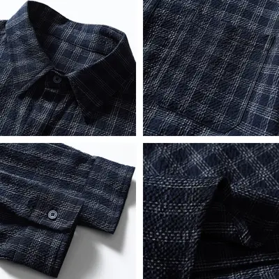 Herren-Hemdjacke im Japan-Stil, Karomuster aus Seersucker, lockerer Schnitt