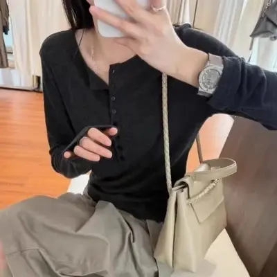Kadın Düz Renk Yarım Fermuarlı Uzun Kollu T-Shirt, Büyük Beden, Bol Kesim
