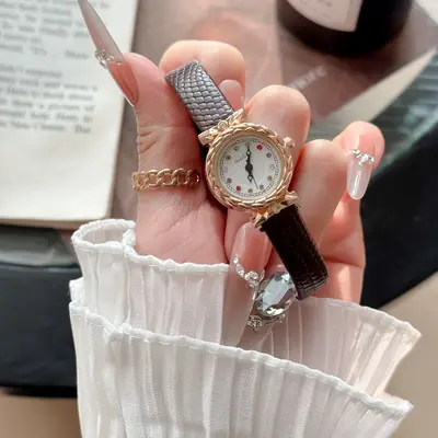 Qicaishi Moda Kadın Kol Saati Kadın Model Hasır Kordonlu Yuvarlak Günlük Su Geçirmez Yüksek Estetik Öğrenci Niş Sessiz Retro - 10