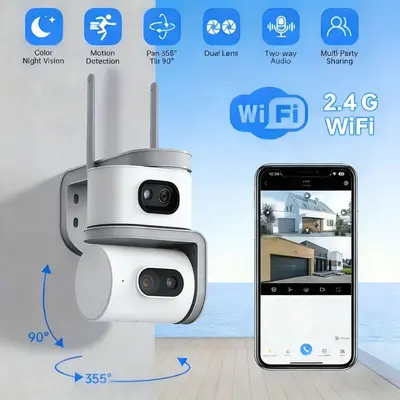 Çift ekranlı HD gözetleme kamerası, gece görüşü, WiFi, uzaktan kontrol - 5