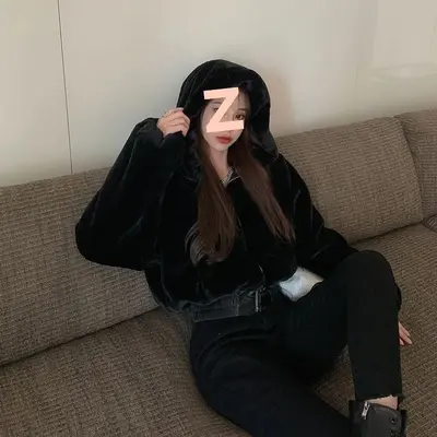 Women's Short Faux Rabbit Fur Hooded Winter Jacket - 7