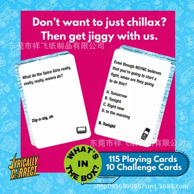 Lyrically Correct POP QUIZ English Song Guessing Party Card Game