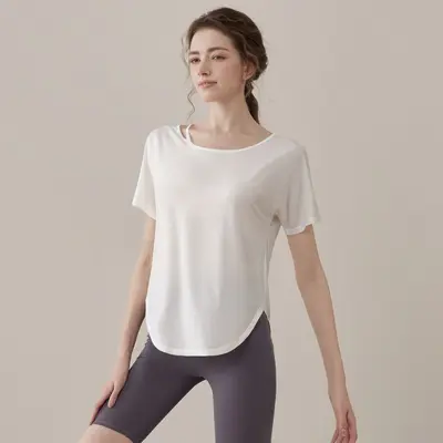 瑜伽服女宽松罩衫短袖女运动上衣透气块干跑步训练健身服套装夏