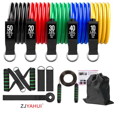 Resistance Band Set with Fitness Rope Pull-Up Assist Bands, D-Ring Equipment, Yoga Pull Rope, Fitness Bands, Stretching Band, 11-Piece Set