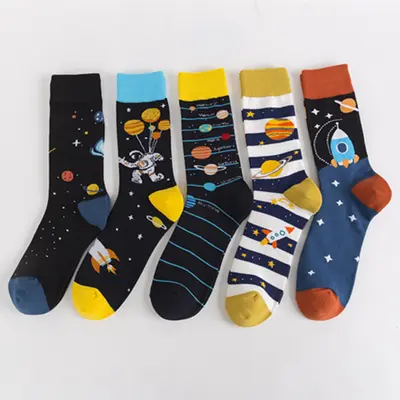 Bunte Baumwoll-Herrensocken, mittellang, kosmisches Muster - 2