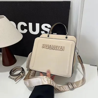 Small Square Handbag with Letter Print and Shoulder Strap - 9