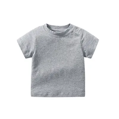 Baby-Kurzarmshirt, Rundhals, Schulterknöpfe, Baumwolle, einfarbig