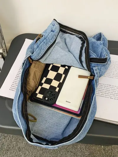 Großer Jeans-Rucksack, Schultasche - 4