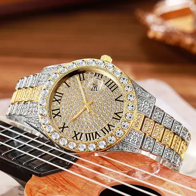 Damen-Quarzuhr mit Edelstahlband, Kalender und Strass - 1