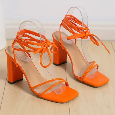 Women's Stiletto Sandals, Plus Size, High Heel, Cross Strap - 9