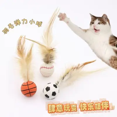 Feather Elastic Ball Cat Teaser Wand, Bite-Resistant Cat Toy - 3