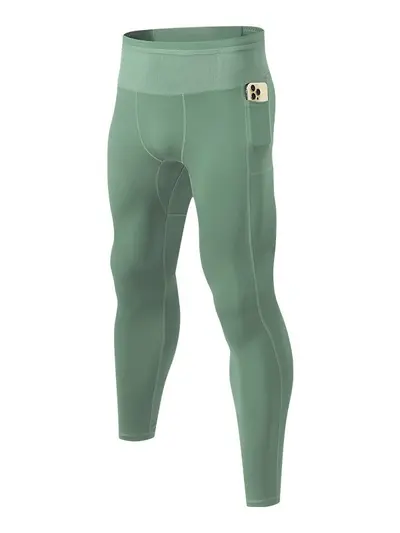 Men's Running Compression Tights, High-Stretch, Multi-Pocket, Quick-Dry - 6