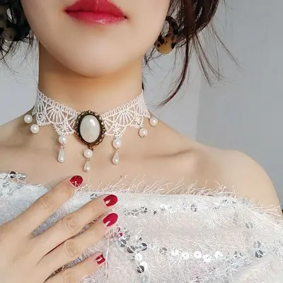 Sınır ötesi aksesuarlar kadın boyun bandı saray gotik seksi gerdanlık dantel kolye gerdanlık köprücük kemiği zincir kolye retro - 9