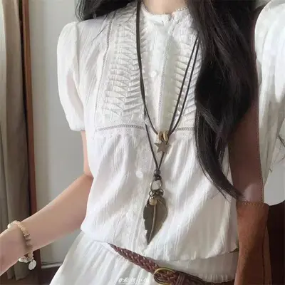 Round ring pendant necklace, black cord, long chain style - 11