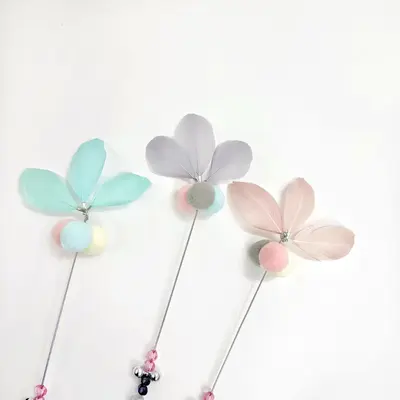Feather Cat Teaser Wand with Bell and Bite-Resistant Plush Ball