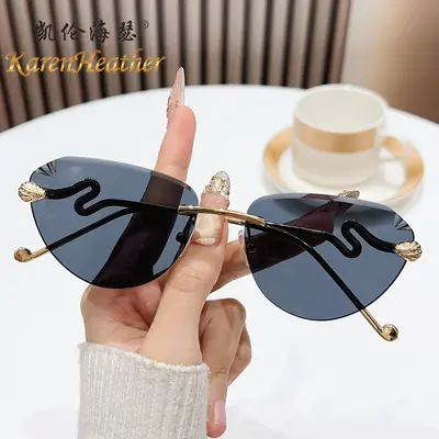 New Frameless Cat-Eye Sunglasses 2501, UV Protection, Women's - 3