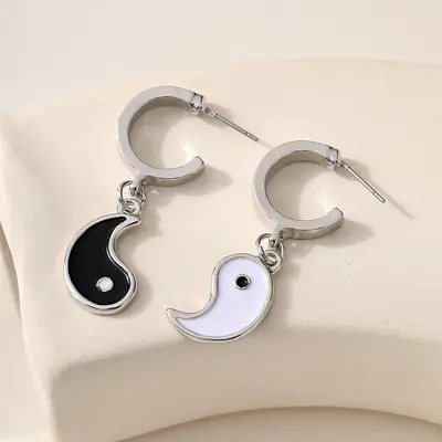 Yin Yang Tai Chi Çift Kolye ve Bileklik Seti, Siyah Beyaz - 7