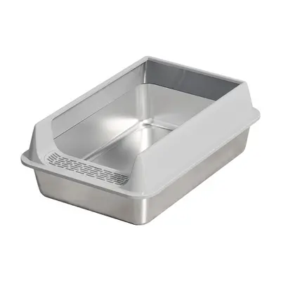 Semi-enclosed cat litter box, stainless steel, extra large, splash-proof, track-free cat litter box, raised and thickened cat litter box.