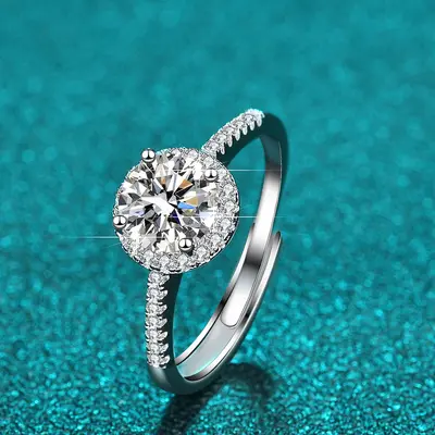 Moissanit Damenring Sterlingsilber ein Karat Sechser Krappenfassung