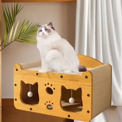 Vertical Cat Scratcher Board and Cat Nest, Wear-Resistant, All-Season Use - 13