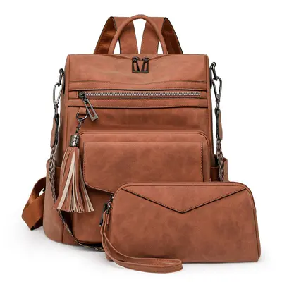 Grenzüberschreitender PU Damen Winter neu Europa und Amerika Retro vielseitiger Rucksack Damen hochwertig zweifarbiger Quasten Rucksack Großhandel - 12