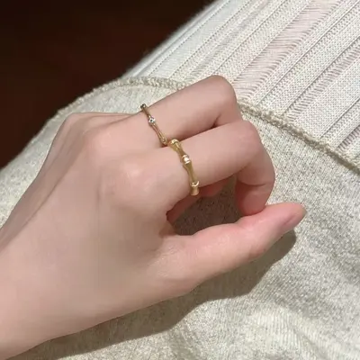 925纯银新款拉丝戒指女不掉色轻奢高级感小众设计交错锆石开口戒 - 5