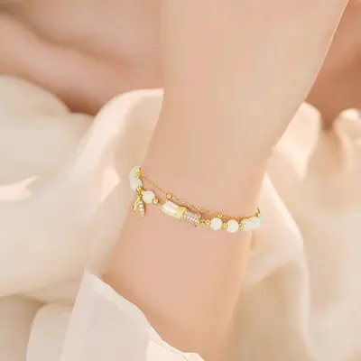 Bambus- und Hetian-Jade-Armband für Frauen