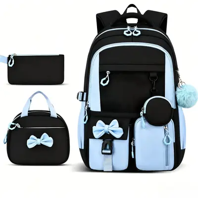 Grenzüberschreitender neuer Schulrucksack für Anfänger mit hohem Designwert, einfacher zweiseitriger Rucksack, Fabrik-Dreiteiler-Set mit Rucksack, Essenstasche und Federtasche - 8