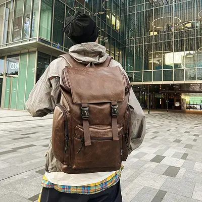 Cross-Border Business Laptop-Rucksack Unisex Neues Modell Weiches Leder Doppelter Schultergurt Modische Pendler-Tasche Großes Fassungsvermögen Reiserucksack