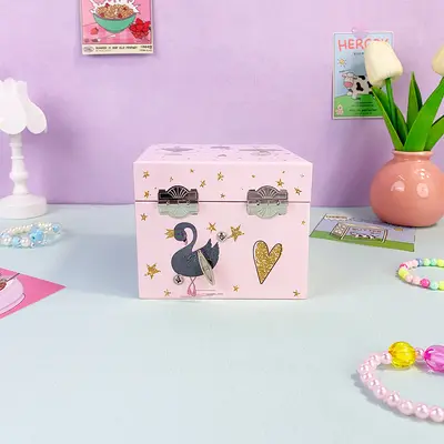 Black Swan Ballerina Drawer Music Box, Small Square Design