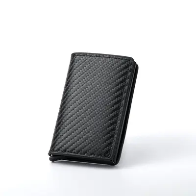 Sınır ötesi yeni erkek cüzdanı ultra ince karbon fiber RFID kart tutucu otomatik kart çıkarma alüminyum alaşımlı kart tutucu cüzdan - 7