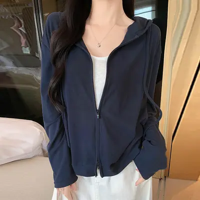 Hooded Zip-Up Sweatshirt Jacket for Women, Spring and Autumn, Loose Fit - 10