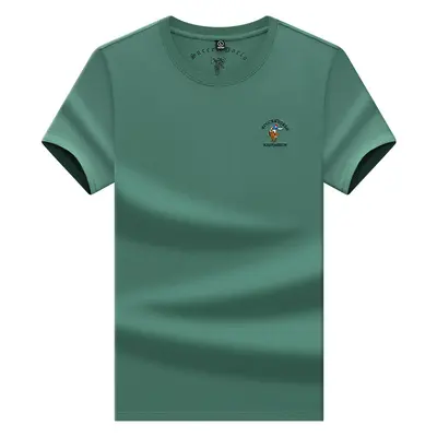 Pure Cotton Men's Round Neck Short Sleeve Embroidered T-Shirt - 10