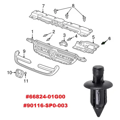 Honda Motosiklet Kaporta Perçin Tokası, 6mm, Siyah
