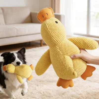 Squeaky Plush Duck Dog Toy, Chew-Resistant Large Yellow Duck