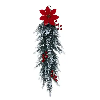 Yapay poinsettia ve sedir dalı kapı süsü, Noel dekorasyonu