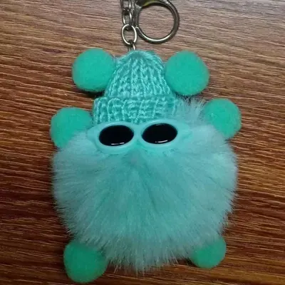 Cartoon Plush Glasses Coal Ball Car Keychain and Backpack Charm - 8