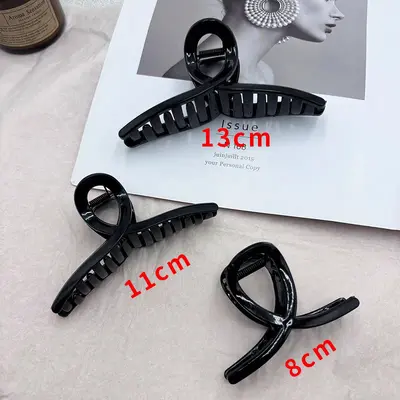 Black Large PC Claw Clip Shark Clip Back of Head Crossover Hair Clip DIY Material Handmade Simple Versatile Hair Accessory