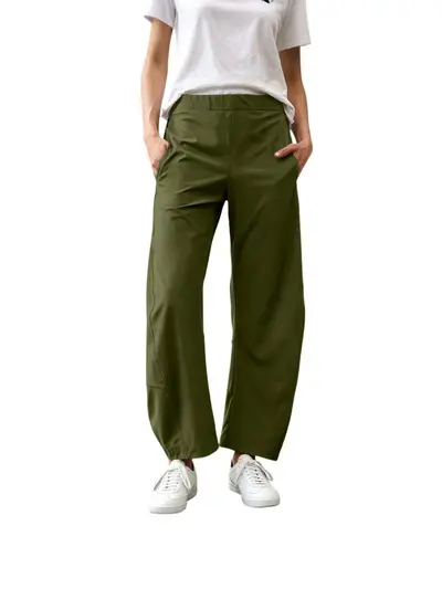 Women's Quick-Dry Cropped Wide-Leg Harem Pants Elastic Waist with Pockets