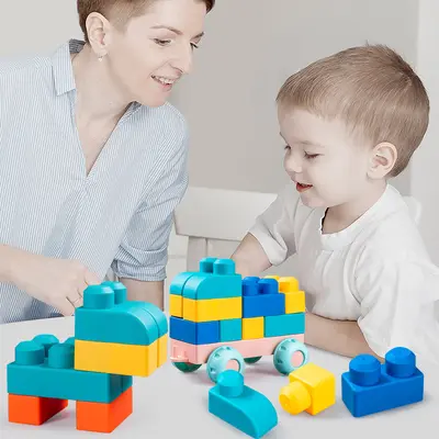 Yumuşak plastik yapı taşları bebek DIY büyük çocuk eğitici manuel beyin kavrama eğitimi büyük parçacık bulmaca oyuncaklar