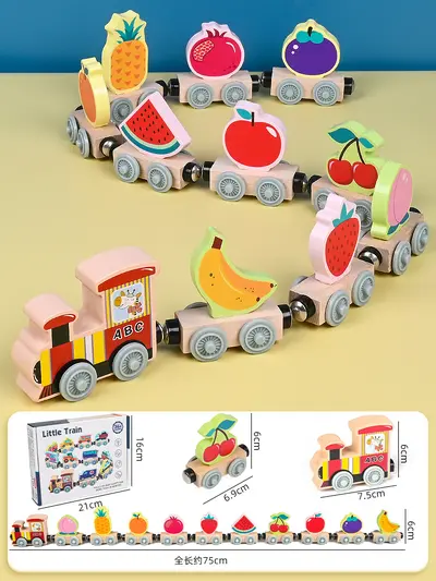 Wooden Magnetic Digital 12-Section Combined Small Train Toy for Children, Boys and Girls Ages 2-4, Baby Early Education Enlightenment - 11