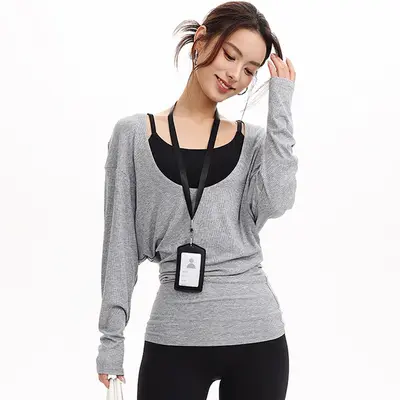 Oversize-Yoga-Langarmshirt mit U-Ausschnitt, po-bedeckend, lockere Passform - 10